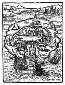 Ilustración de la primera edición de Utopía, de Tomás Moro (1516)