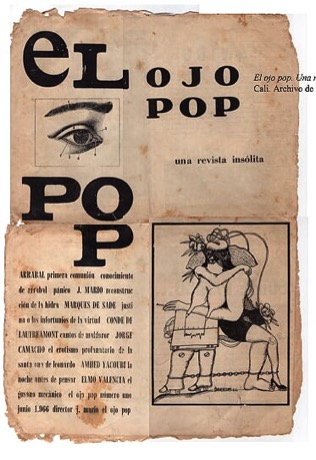 PORTADA DE LA REVISTA FOLLETO OJO POP. UNA REVISTA INSÓLITA, 1965, CALI, COLOMBIA. ARCHIVO DE HERNANDO GUERRERO.